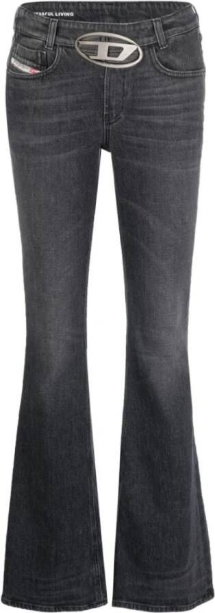 Diesel Flared zwarte jeans met Oval D metalen gesp details Black Dames
