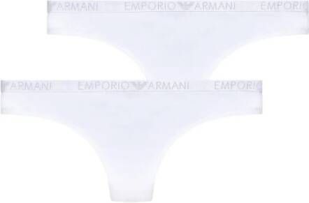 Emporio Armani 2-Pack Braziliaanse Slip met Zilveren Logo Elastiek White Dames
