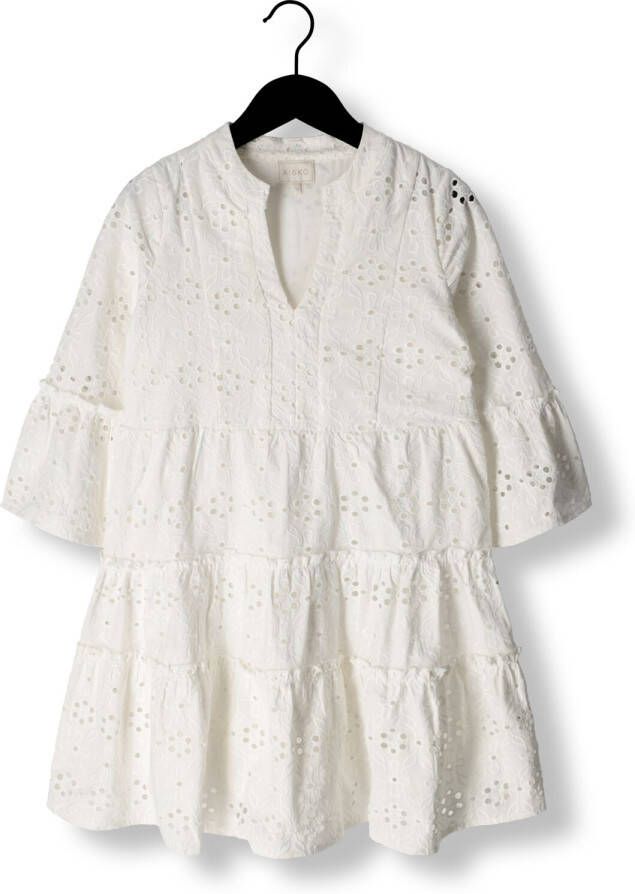 AI&KO A-lijn jurk Kampur met ruches wit Meisjes Katoen V-hals Effen 164