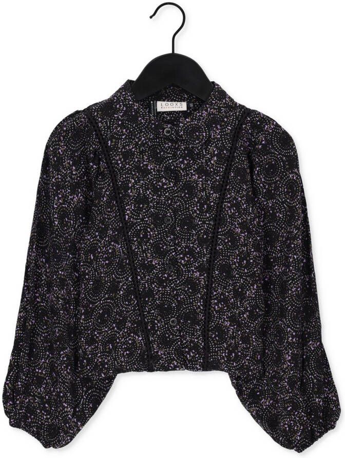 LOOXS 10sixteen blouse met all over print zwart Meisjes Viscose Opstaande kraag 176