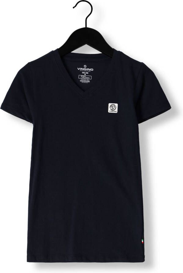 VINGINO T-shirt donkerblauw Jongens Stretchkatoen V-hals Effen 146 152
