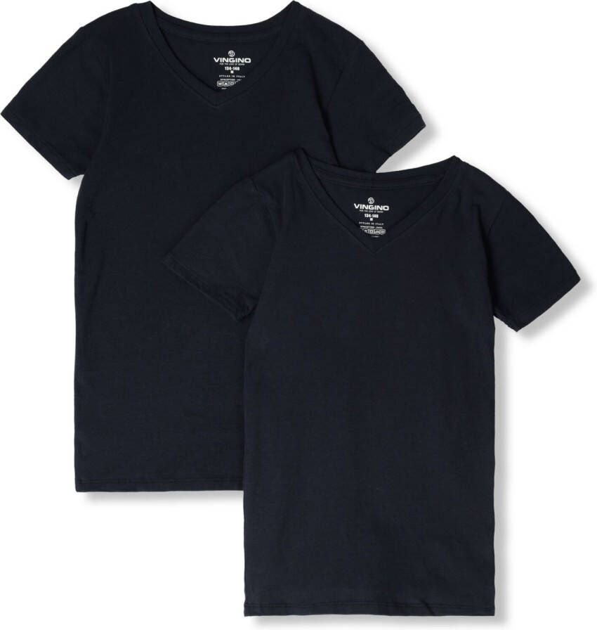 VINGINO basic T-shirt set van 2 donkerblauw Jongens Stretchkatoen V-hals 134 140