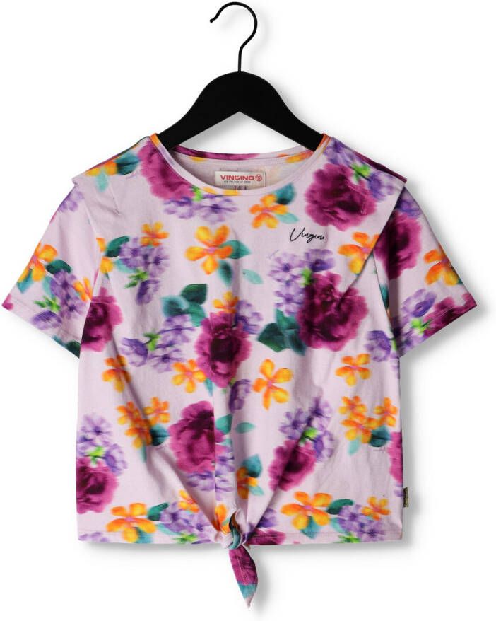 VINGINO gebloemd T-shirt HAMMY lila multicolor Paars Meisjes Katoen Ronde hals 140