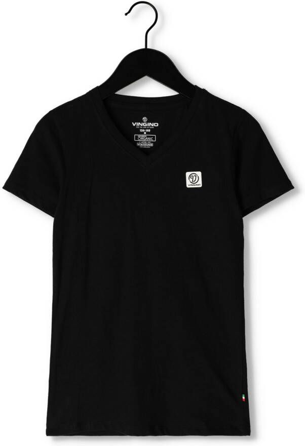 VINGINO T-shirt zwart Jongens Stretchkatoen V-hals Effen 146 152