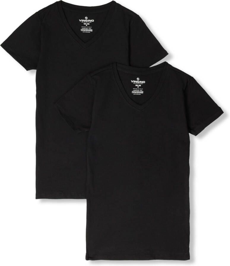 VINGINO basic T-shirt set van 2 zwart Jongens Stretchkatoen V-hals Effen 134 140