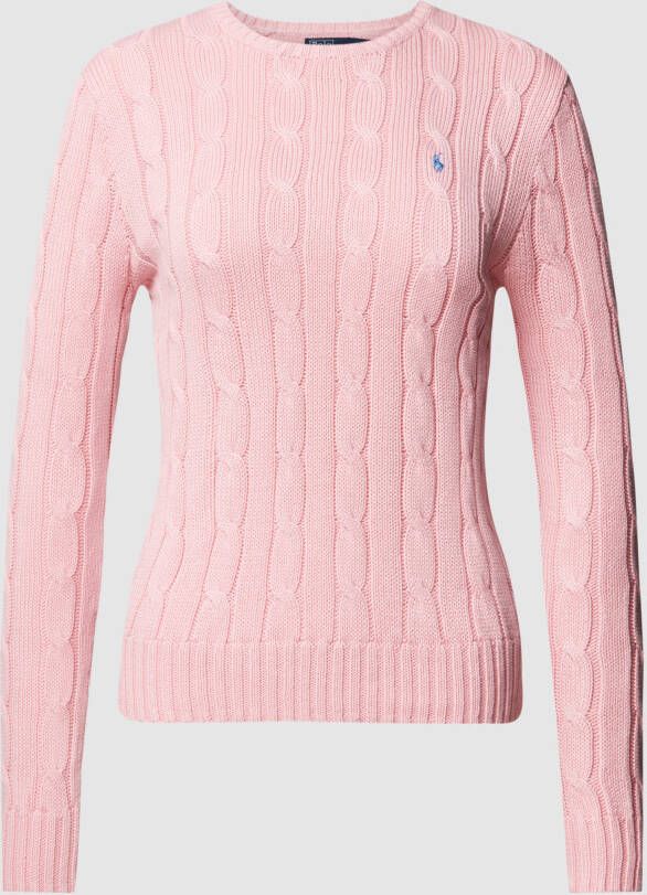 Polo Ralph Lauren Katoenen kabelgebreide trui met ronde hals Pink Dames