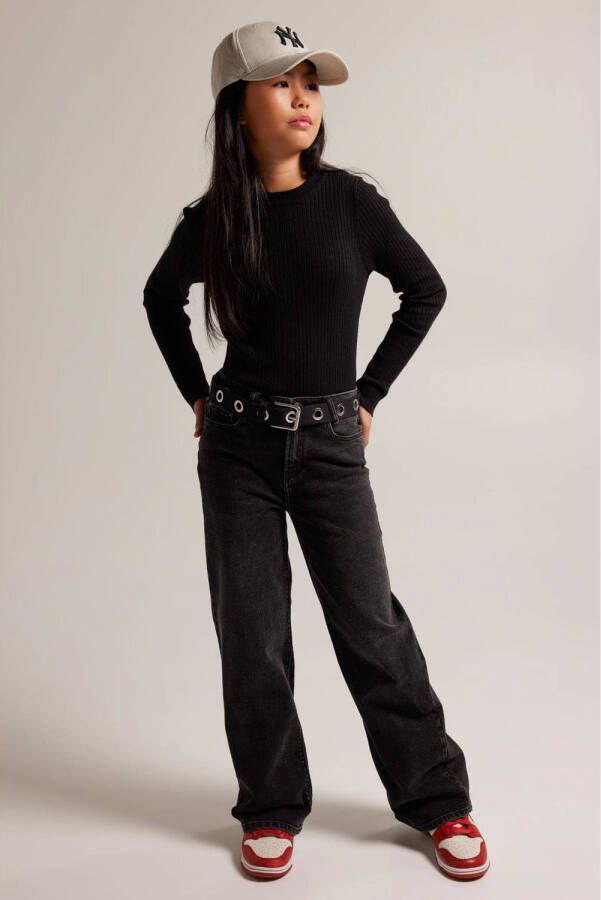 America Today wide leg jeans Olivia JR washed black Zwart Meisjes Stretchdenim 134 140