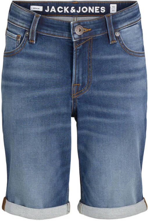 Jack & jones JUNIOR regular fit jeans bermuda JJIRICK stonewashed Denim short Blauw Jongens Stretchdenim 146