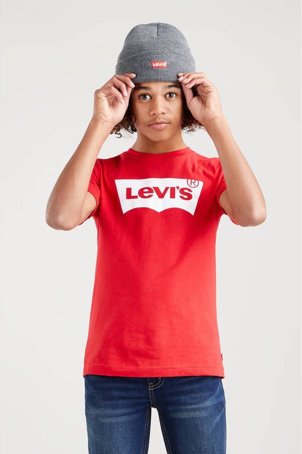 Levis Levi's Kids T-shirt Batwing met logo rood Jongens Katoen Ronde hals Logo 140