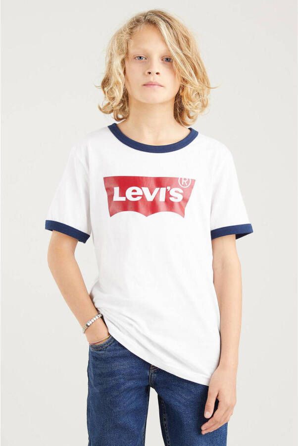 Levis Levi's Kids T-shirt Batwing Ringer met contrastbies wit Jongens Katoen Ronde hals 140