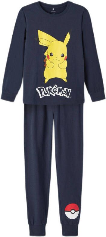 Name it KIDS Pokemon pyjama NKMNASH met printopdruk donkerblauw Stretchkatoen Ronde hals 158 164