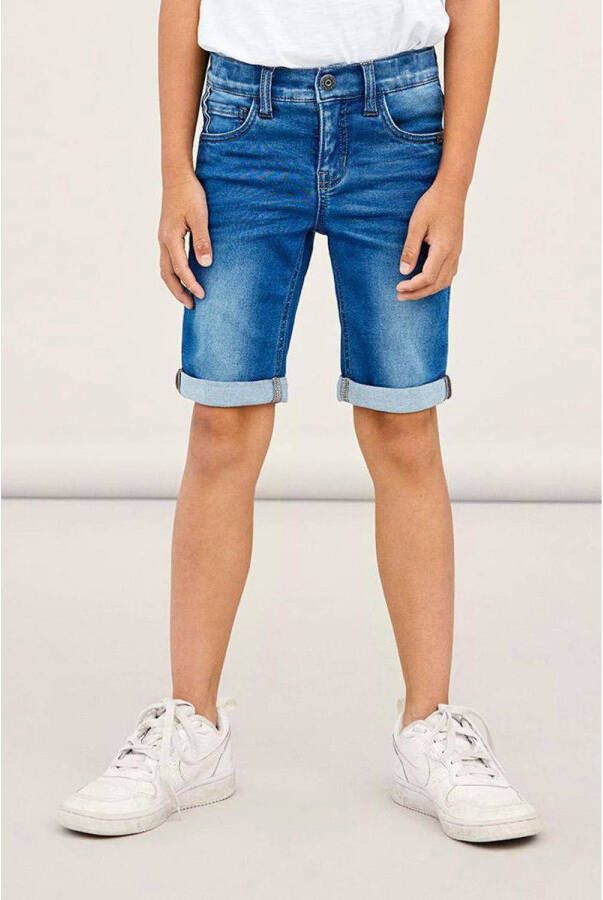 Name it KIDS slim fit jeans bermuda NKMTHEO stonewashed Denim short Blauw Jongens Stretchdenim 104