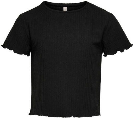 Only KIDS T-shirt KONNELLA met ruches zwart Meisjes Polyester Ronde hals 122 128