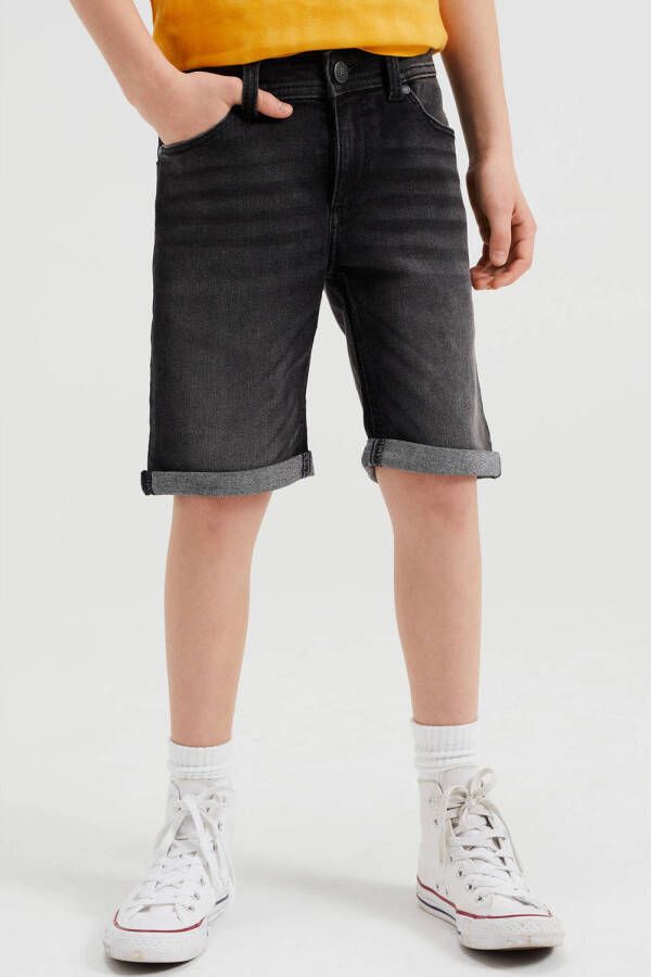 WE Fashion Blue Ridge slim fit jeans bermuda black denim short Zwart Jongens Jog denim 104