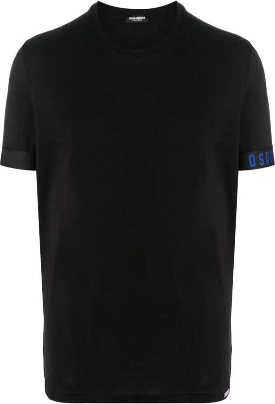 Dsquared2 Heren T-shirt van katoen en elastaan zwart met kenmerkende zoom Black Heren