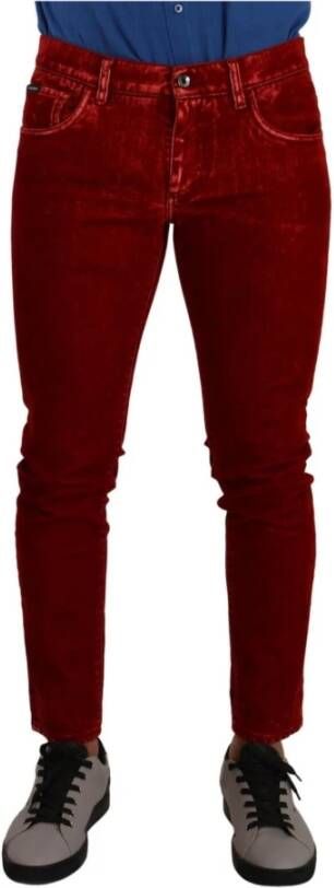 Dolce & Gabbana Red Cotton Stretch Skinny Denim Trouser Jeans Rood Heren