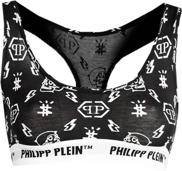 Philipp Plein Stijlvolle Bralette Set met Logo Print Black Dames