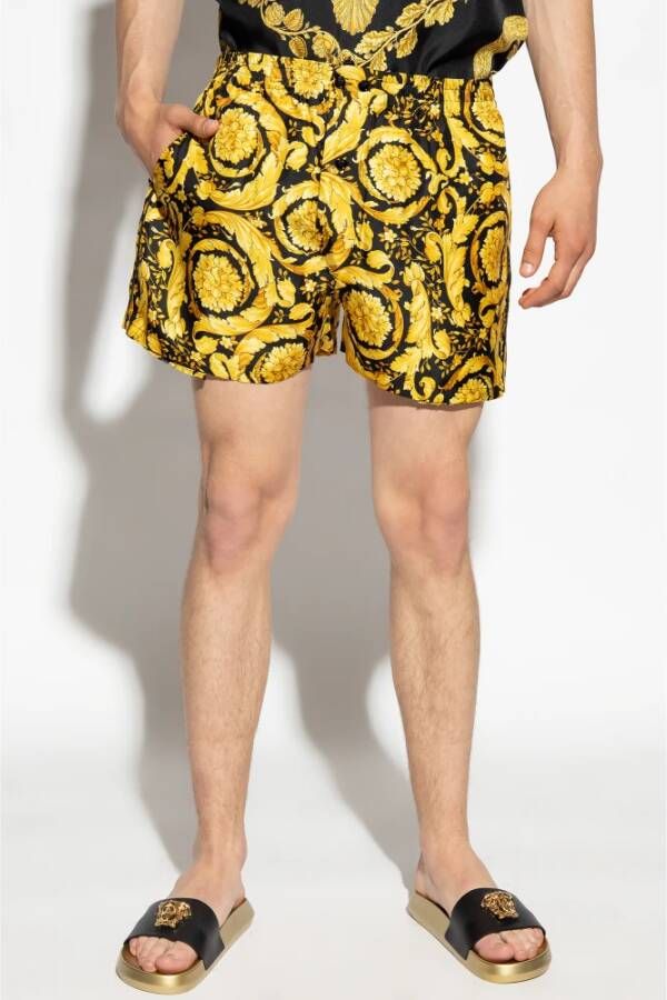 Versace Barocco Print Zijden Shorts Elastische Taille Multicolor Heren