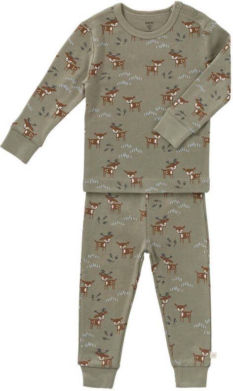 Fresk 2-delige pyjama Deer Olive Groen Biologisch katoen Ronde hals 104