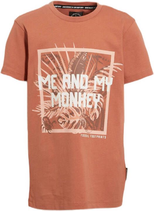 Me & My Monkey T-shirt Morten met printopdruk bruin Jongens Katoen Ronde hals 152