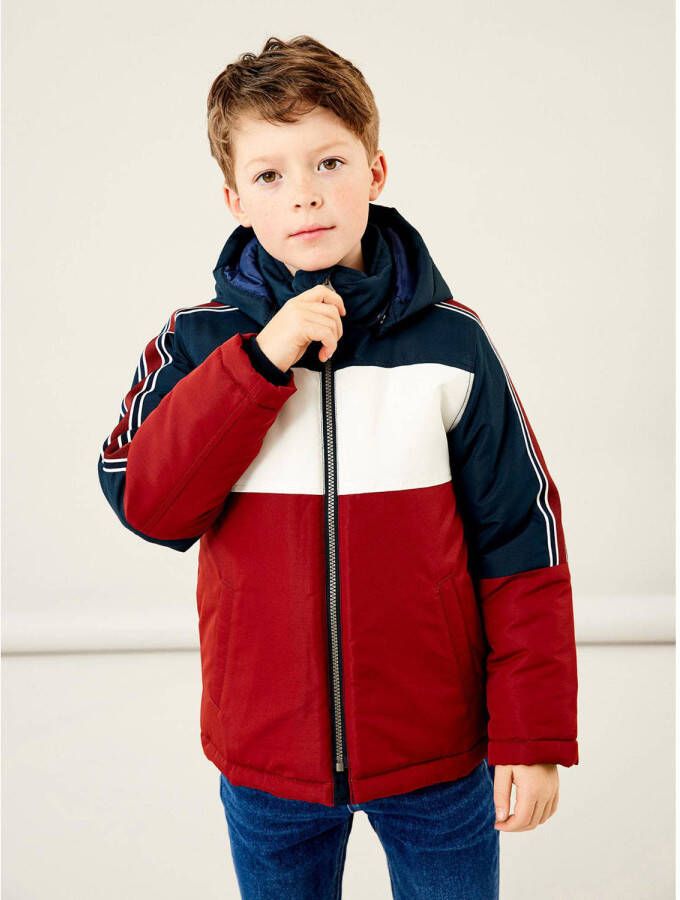 Name it KIDS jas NKMMAX donkerblauw wit rood Jongens Polyester Capuchon 140