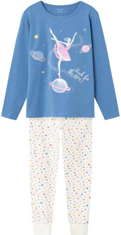 Name it KIDS pyjama NKFNIGHTSET RIVIERA BALLERINA blauw wit Meisjes Stretchkatoen Ronde hals 146 152