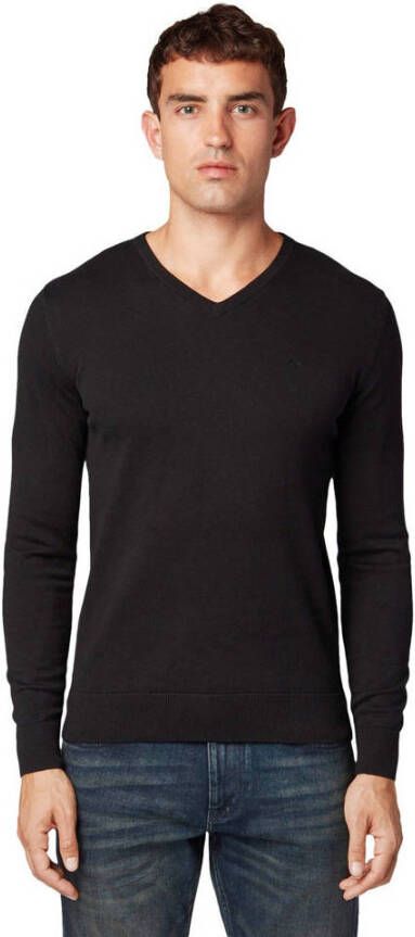 Tom Tailor Heren V-Hals Basic Sweater Black Heren