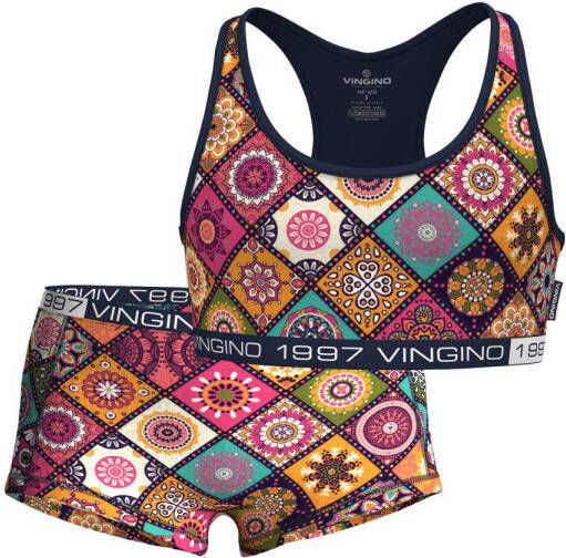 VINGINO bh top met short Mandala roze multicolor Top + short Meisjes Stretchkatoen Halter 146 152